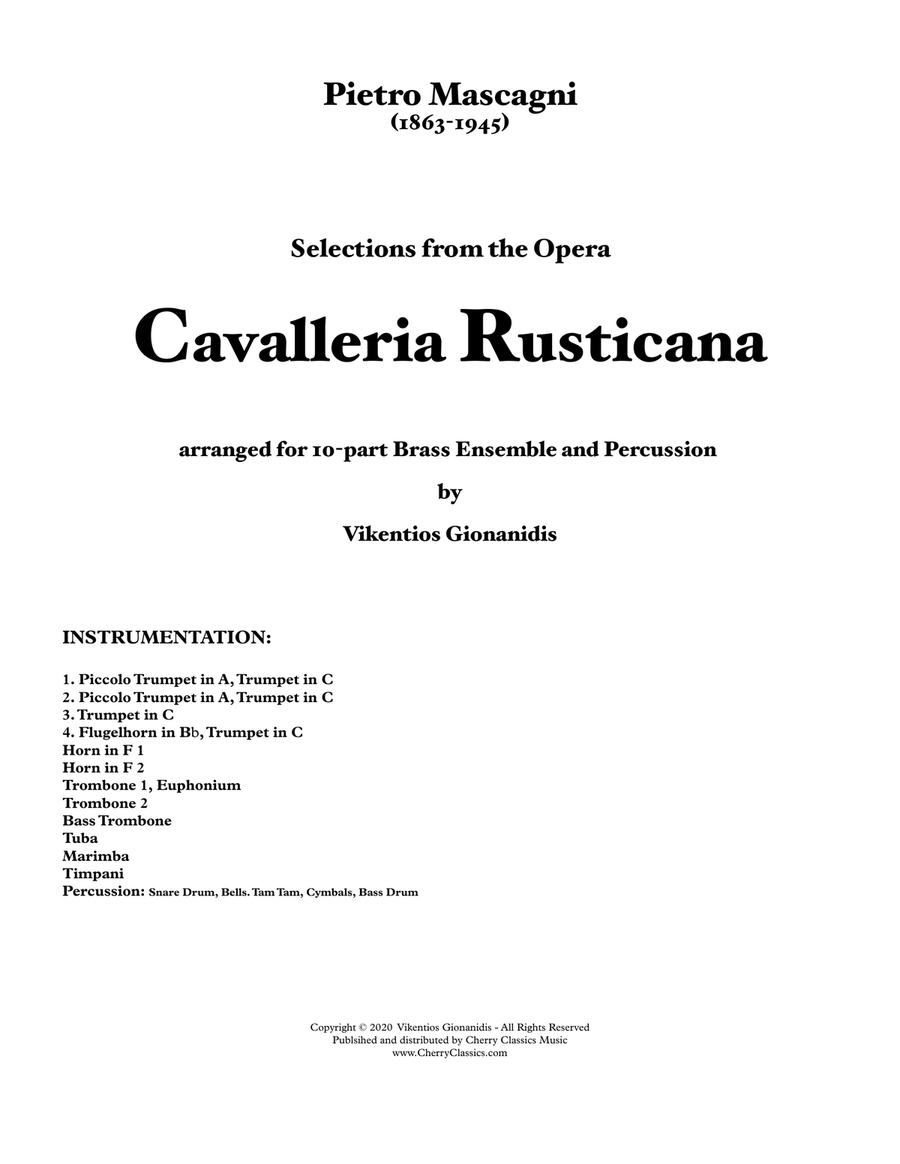 Cavalleria Rusticana selections for 10-part Brass Ensemble & Percussion Percussion scores gallery preview page 3