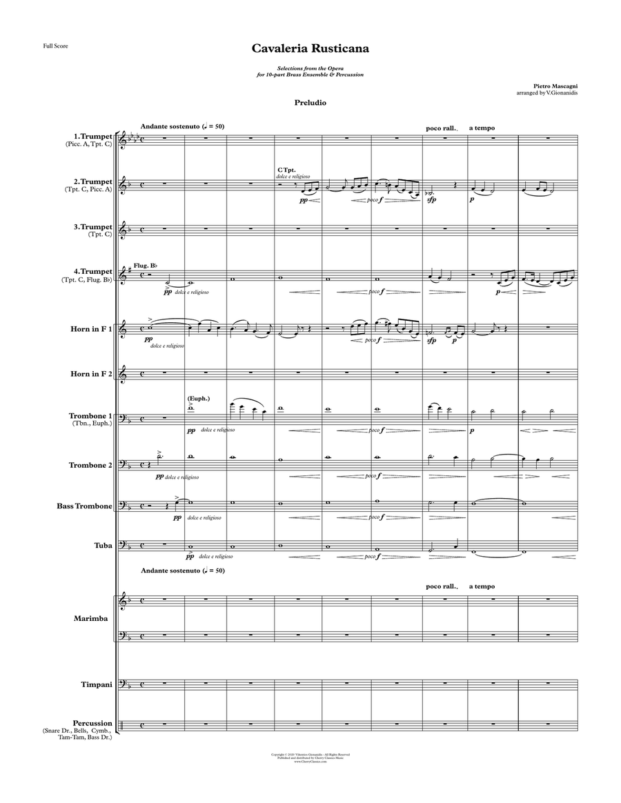 Cavalleria Rusticana selections for 10-part Brass Ensemble & Percussion Percussion scores gallery preview page 4