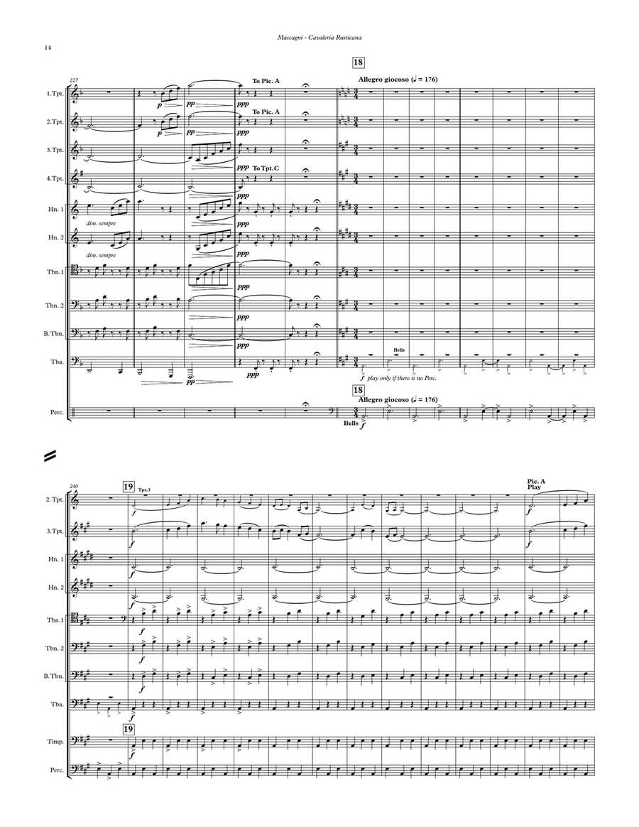 Cavalleria Rusticana selections for 10-part Brass Ensemble & Percussion Percussion scores gallery preview page 6