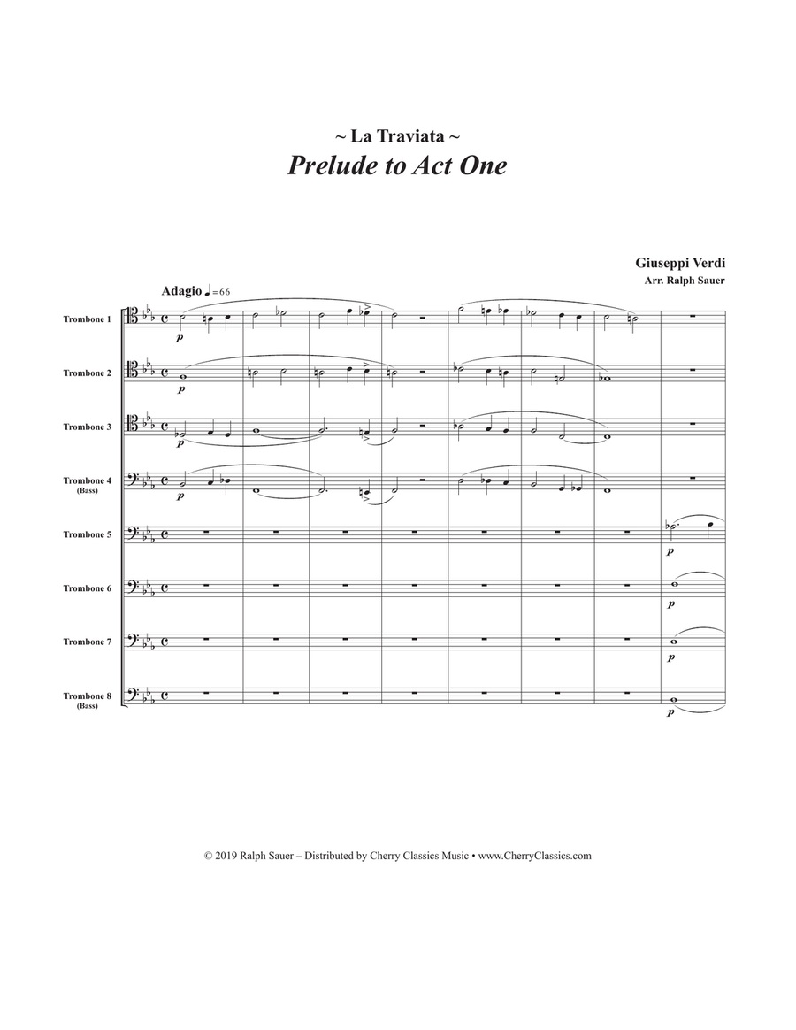 Prelude to Act One from La Traviata for 8-part Trombone Ensemble Trombone scores gallery preview page 2