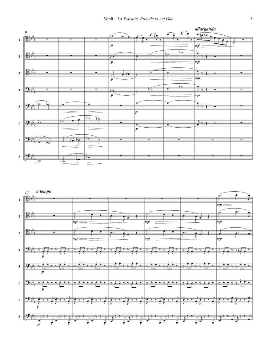 Prelude to Act One from La Traviata for 8-part Trombone Ensemble Trombone scores gallery preview page 3