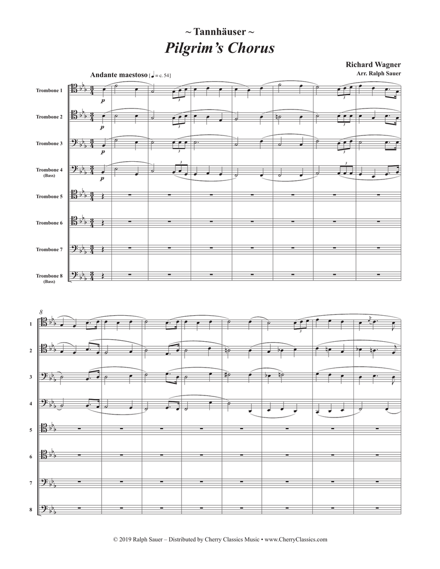 Pilgrim’s Chorus from Tannhäuser for 8-part Trombone ensemble Choir scores gallery preview page 2