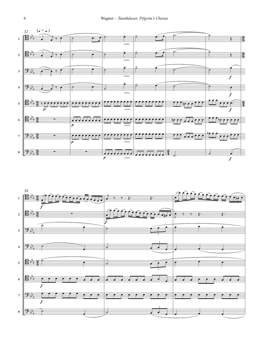 Pilgrim’s Chorus from Tannhäuser for 8-part Trombone ensemble Choir scores gallery preview page 3