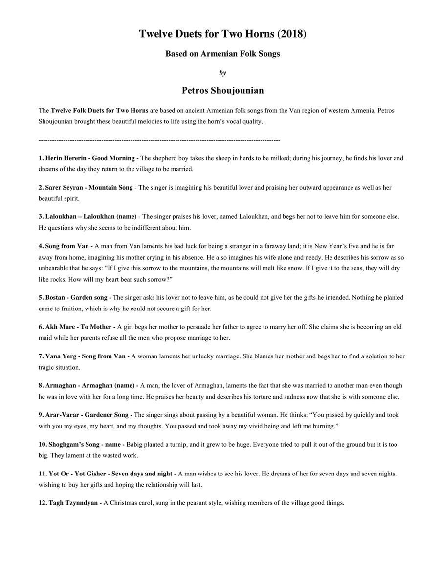 Twelve Duets for Two Horns based on Armenian Folk Songs Brass Duet scores gallery preview page 2