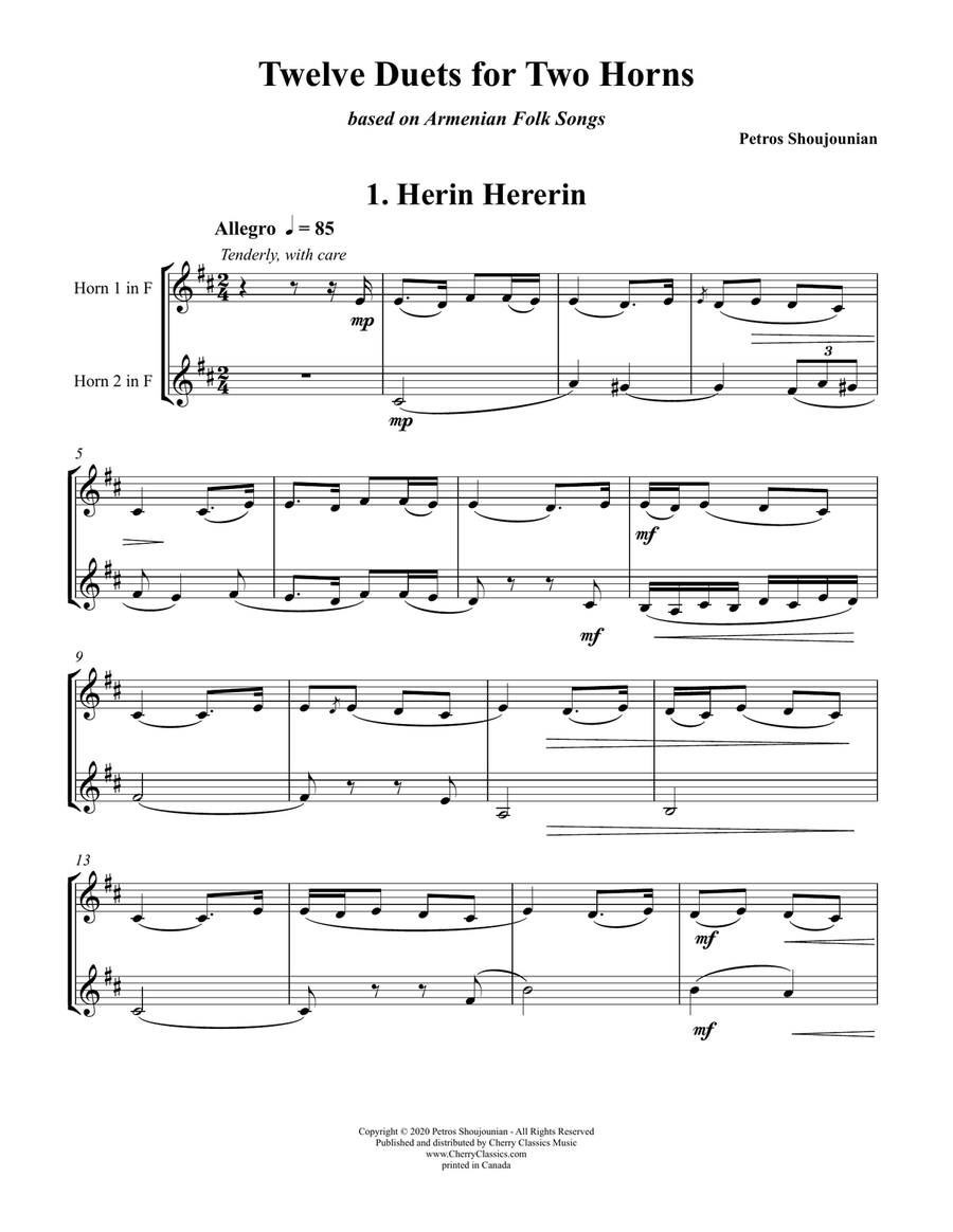 Twelve Duets for Two Horns based on Armenian Folk Songs Brass Duet scores gallery preview page 3