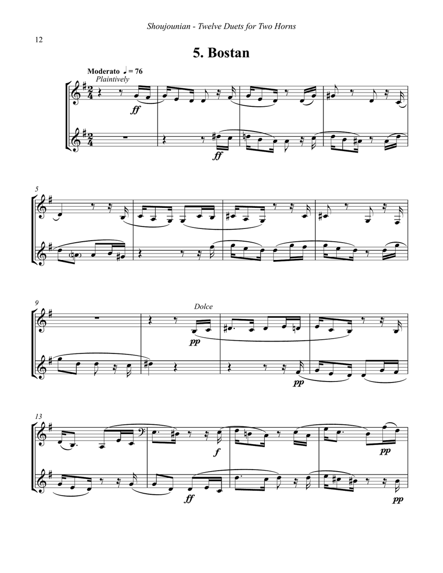 Twelve Duets for Two Horns based on Armenian Folk Songs Brass Duet scores gallery preview page 4