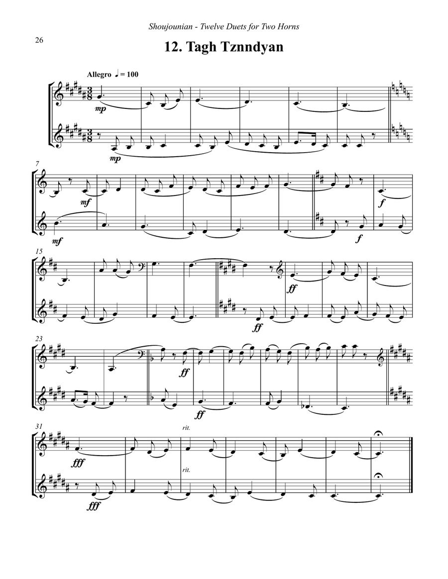 Twelve Duets for Two Horns based on Armenian Folk Songs Brass Duet scores gallery preview page 5