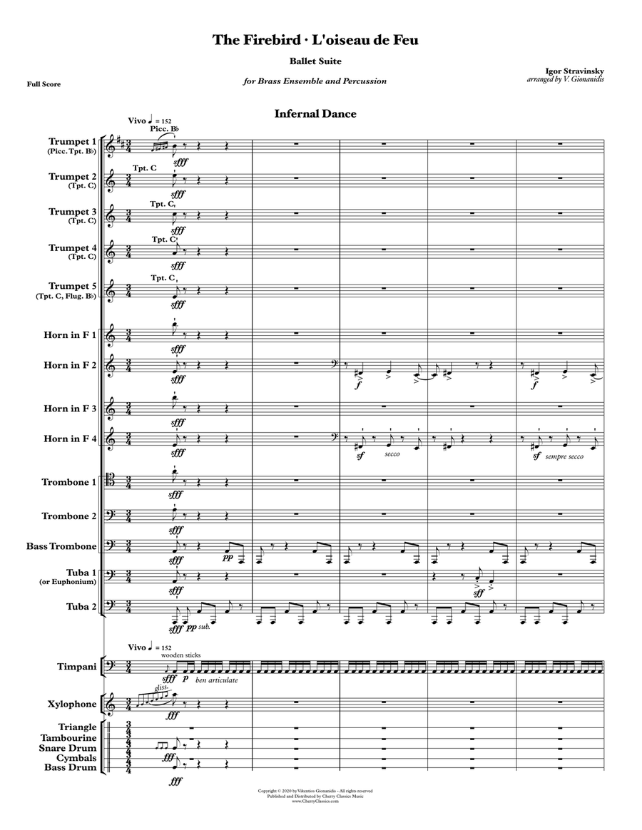 The Firebird Ballet Suite for 14-part Brass ensemble and Percussion Percussion scores gallery preview page 3