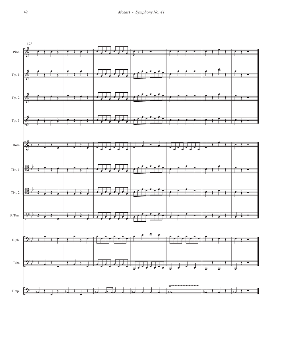 Symphony No. 41 (Jupiter) 1st Movement for 10-piece Brass Ensemble and Timpani Percussion scores gallery preview page 4