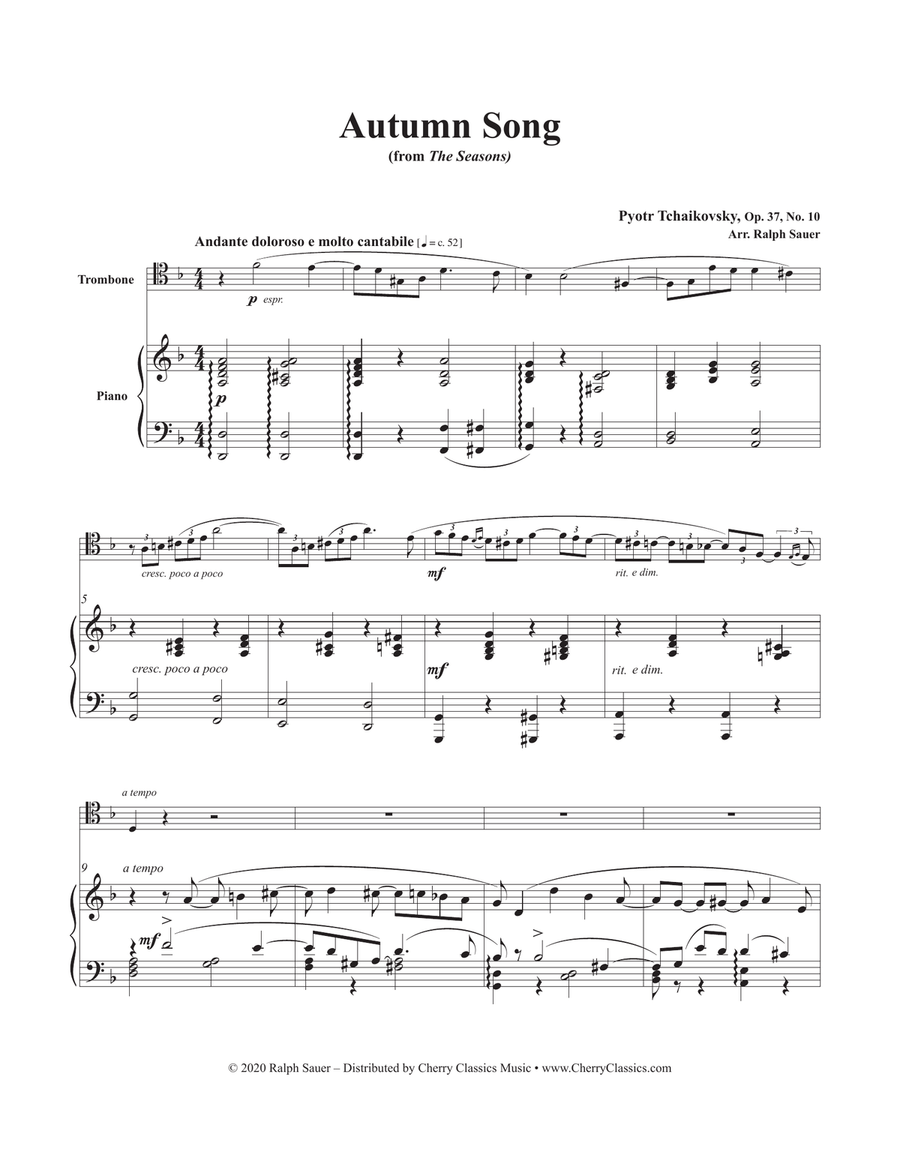 Autumn Song for Trombone and Piano Piano Accompaniment scores gallery preview page 2