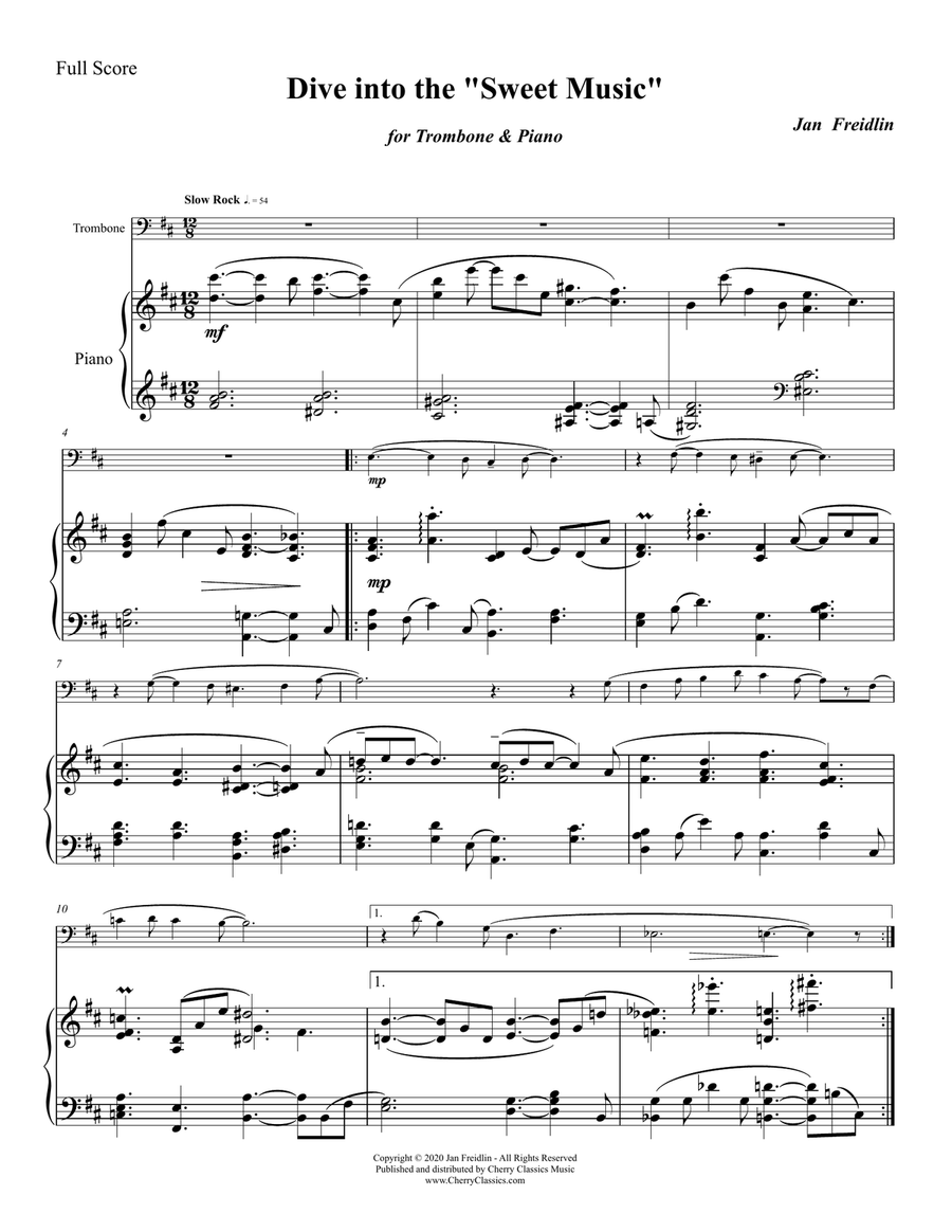 Dive Into The Sweet Music for Trombone and Piano Piano Accompaniment scores gallery preview page 2