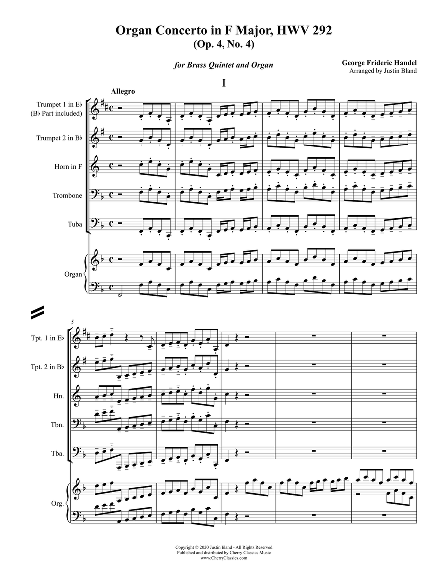 Concerto in F Major for Brass Quintet and Organ Organ scores gallery preview page 3