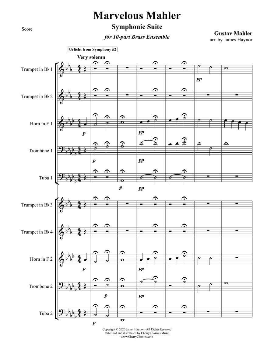 Marvelous Mahler Symphonic Suite for 10-part Brass Ensemble Score scores gallery preview page 2