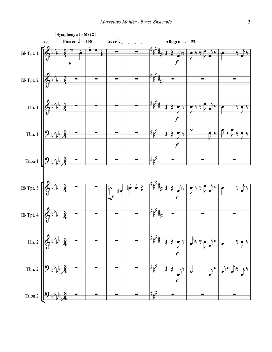 Marvelous Mahler Symphonic Suite for 10-part Brass Ensemble Score scores gallery preview page 3
