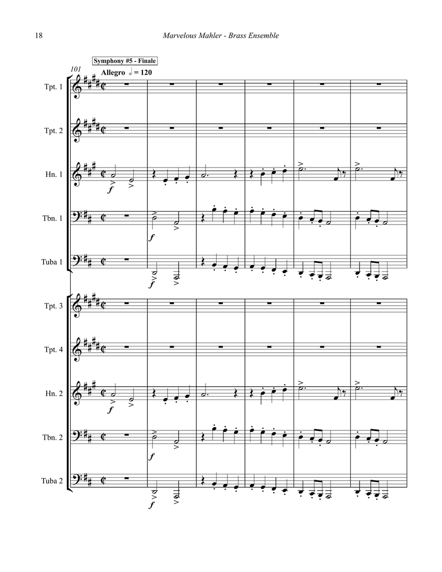 Marvelous Mahler Symphonic Suite for 10-part Brass Ensemble Score scores gallery preview page 6