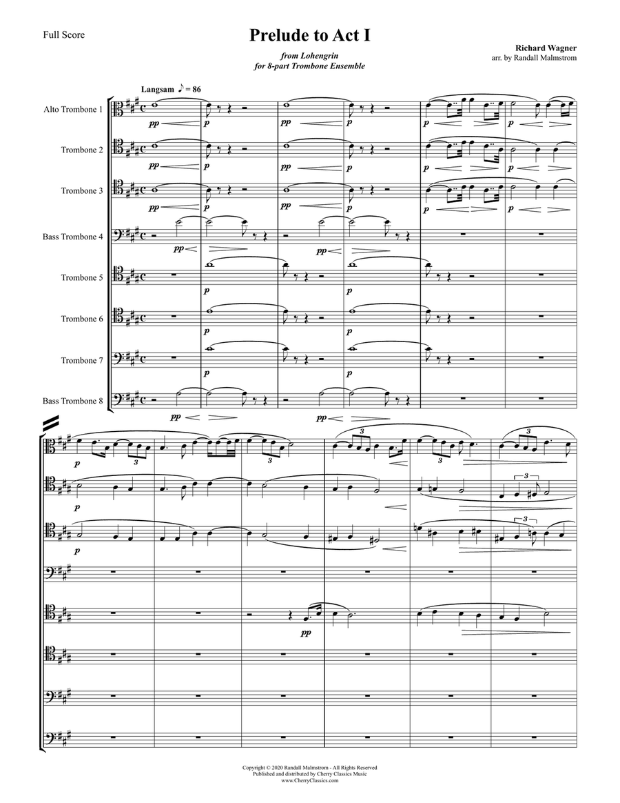 Prelude to Act I from Lohengrin for 8-part Trombone Ensemble Trombone scores gallery preview page 2