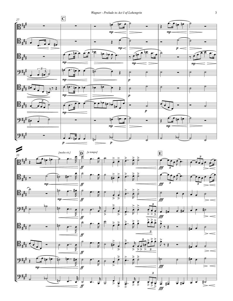 Prelude to Act I from Lohengrin for 8-part Trombone Ensemble Trombone scores gallery preview page 3