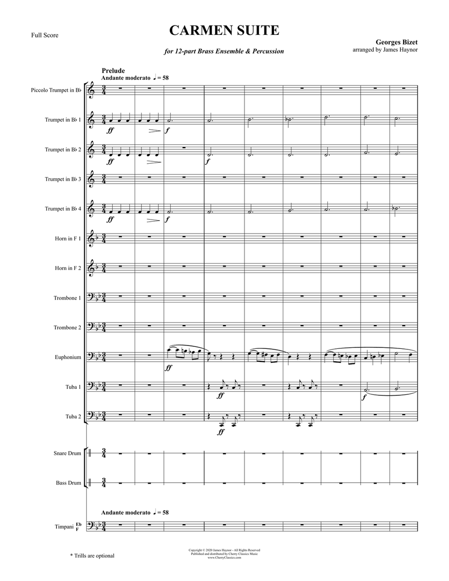 Carmen Suite for 12-part Brass Ensemble and Percussion Percussion scores gallery preview page 2