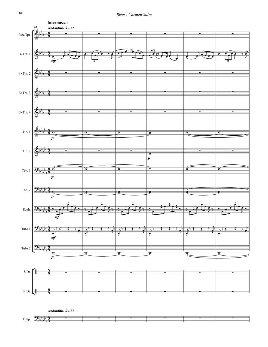 Carmen Suite for 12-part Brass Ensemble and Percussion Percussion scores gallery preview page 4