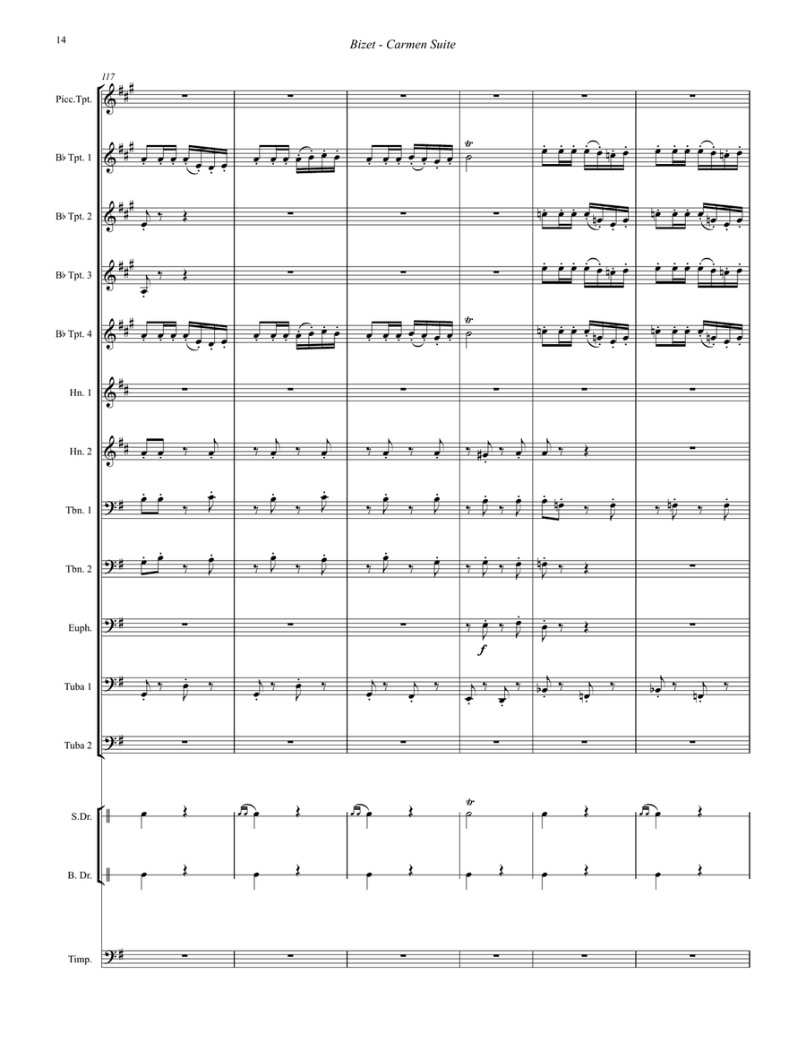 Carmen Suite for 12-part Brass Ensemble and Percussion Percussion scores gallery preview page 5
