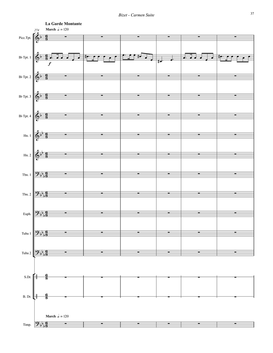 Carmen Suite for 12-part Brass Ensemble and Percussion Percussion scores gallery preview page 7