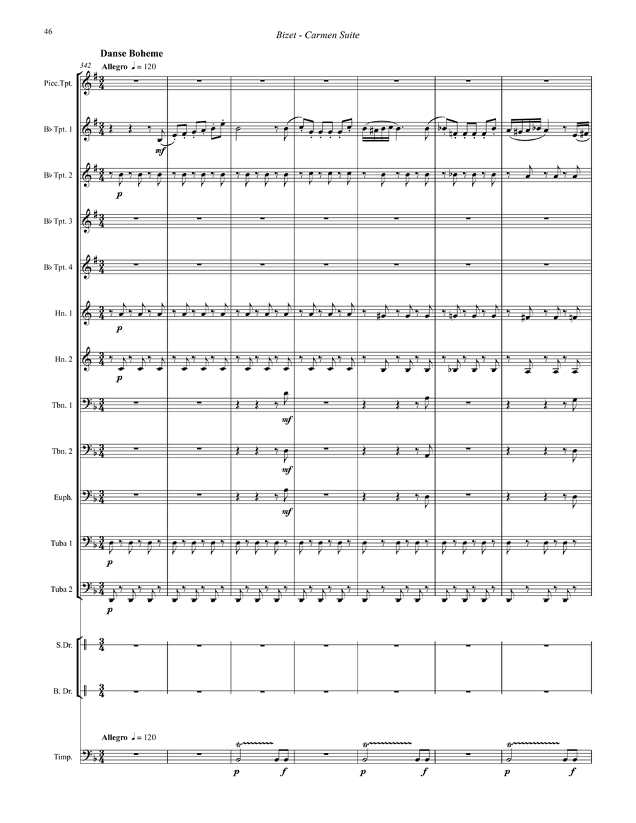 Carmen Suite for 12-part Brass Ensemble and Percussion Percussion scores gallery preview page 8