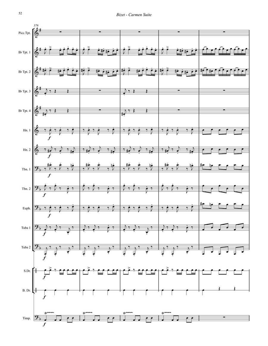 Carmen Suite for 12-part Brass Ensemble and Percussion Percussion scores gallery preview page 9