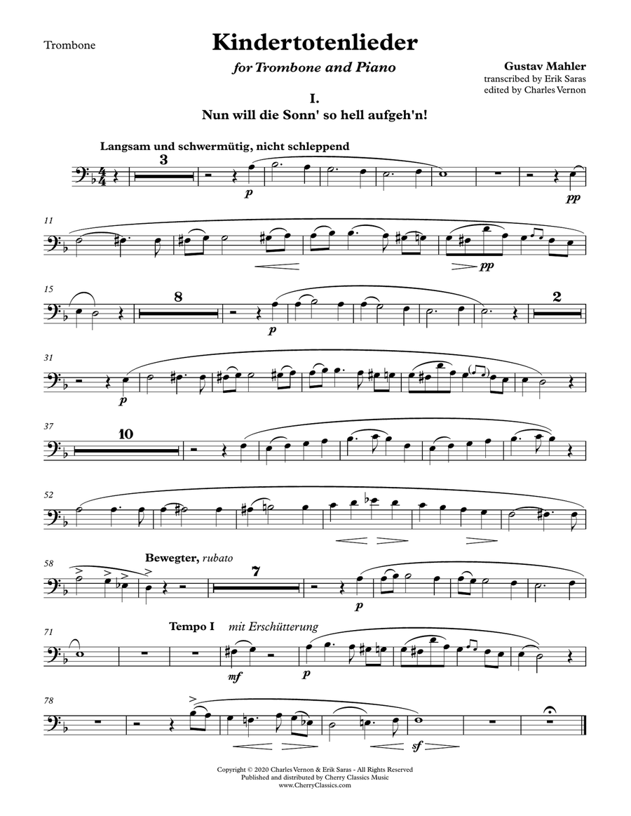 Kindertotenlieder for Trombone and Piano Euphonium scores gallery preview page 2