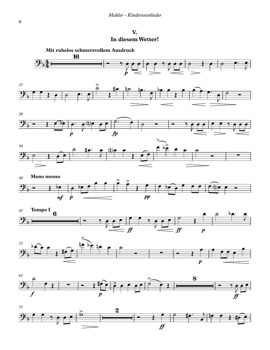 Kindertotenlieder for Trombone and Piano Euphonium scores gallery preview page 6