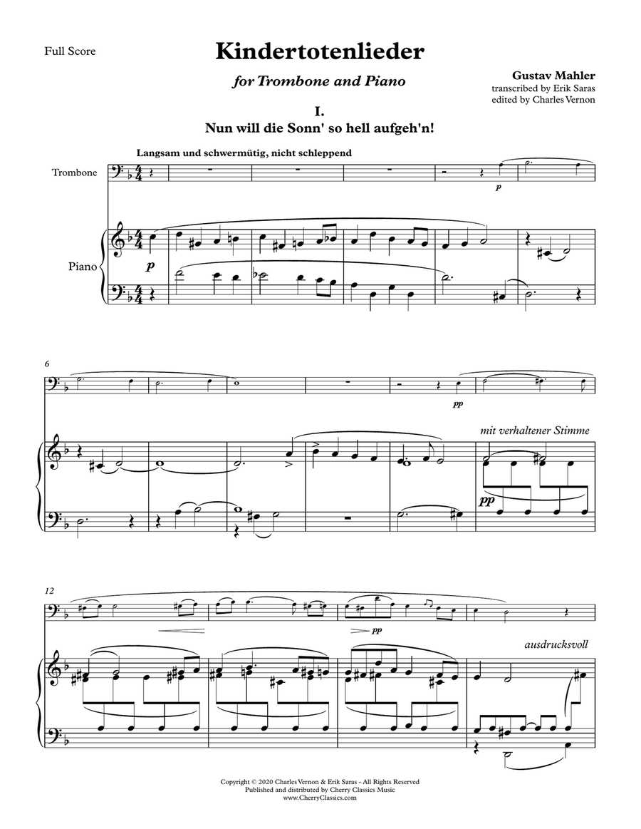 Kindertotenlieder for Trombone and Piano Euphonium scores gallery preview page 7
