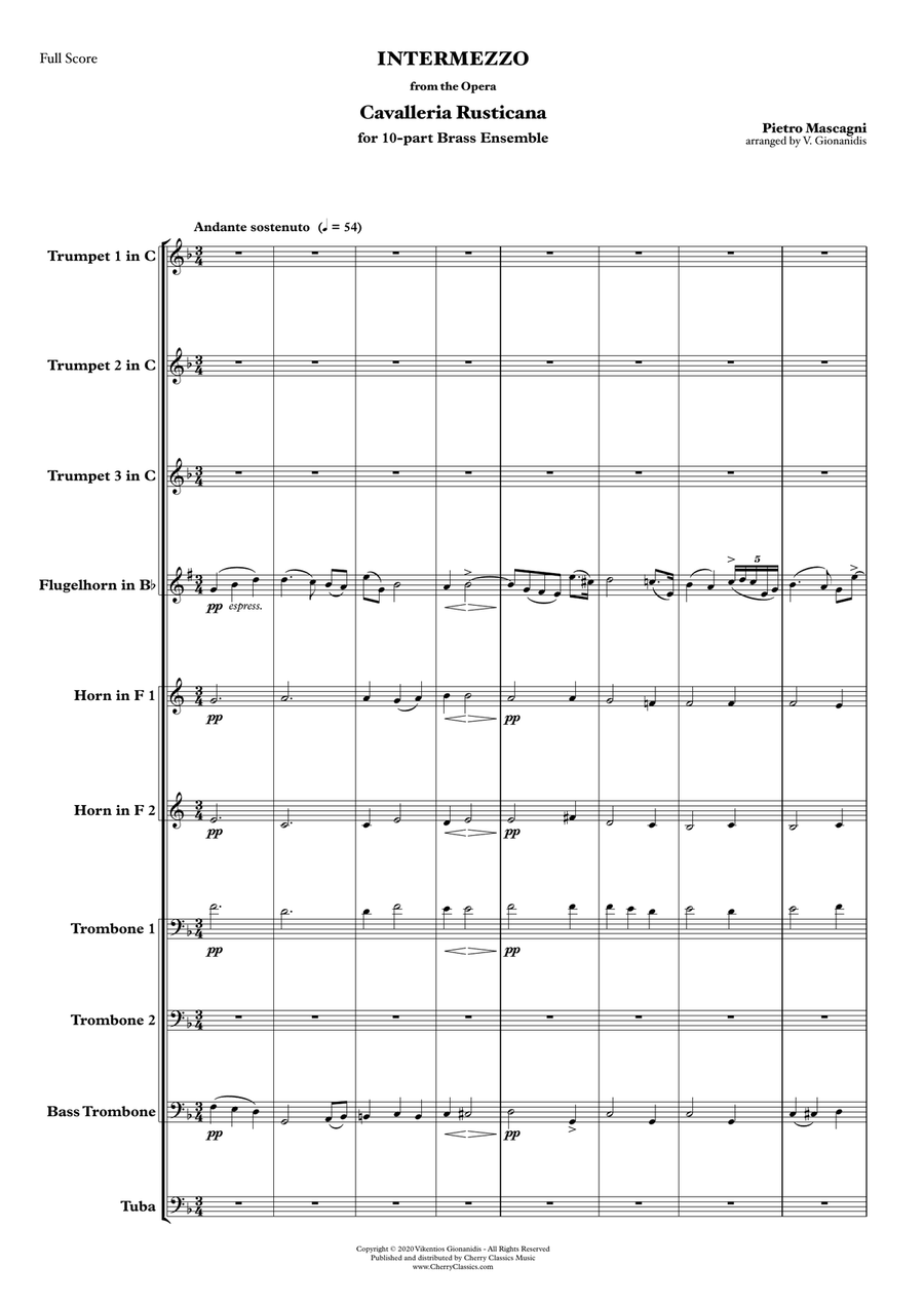 Intermezzo from Cavaleria Rusticana for 10-part Brass Ensemble Score scores gallery preview page 2