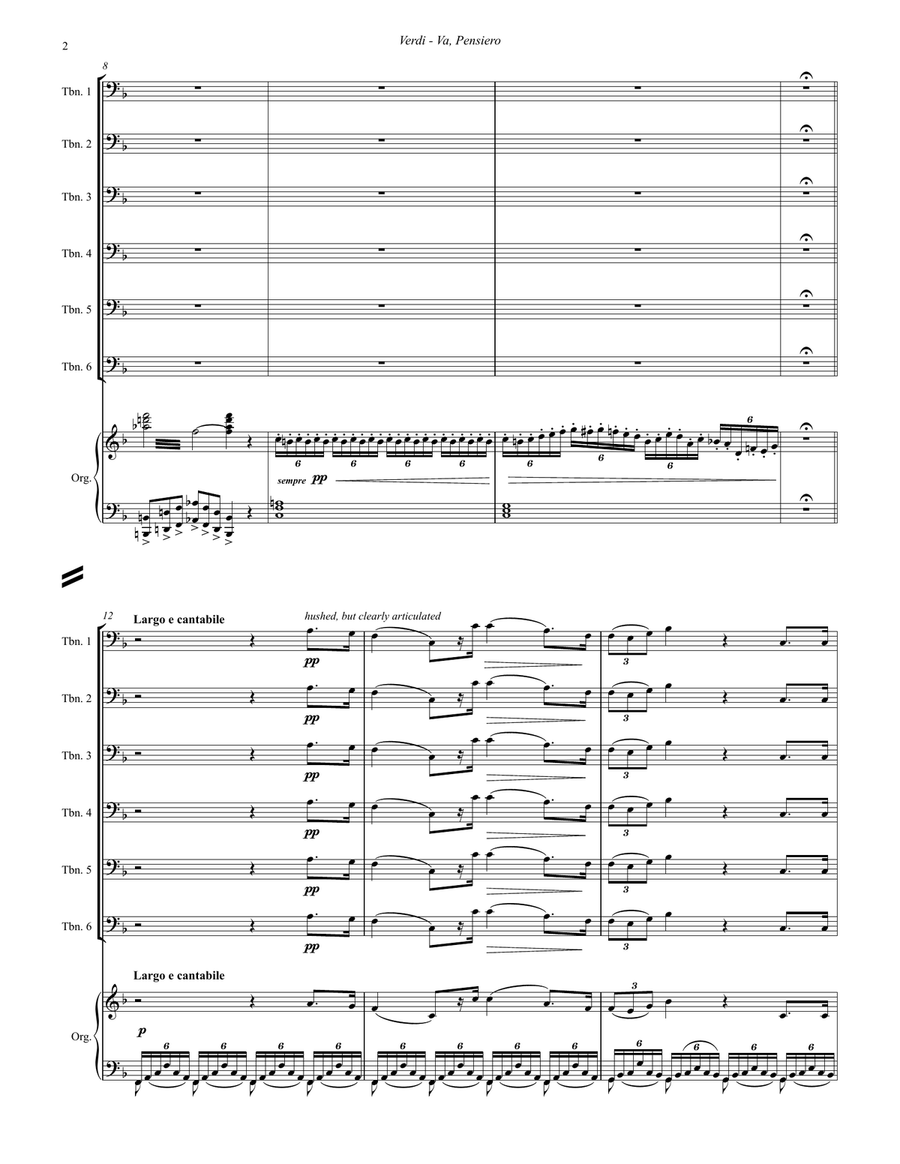 Va, Pensiero for 6-part Trombone Ensemble and Organ Trombone scores gallery preview page 3