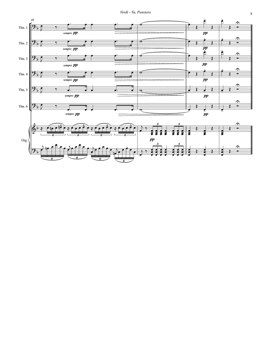 Va, Pensiero for 6-part Trombone Ensemble and Organ Trombone scores gallery preview page 5