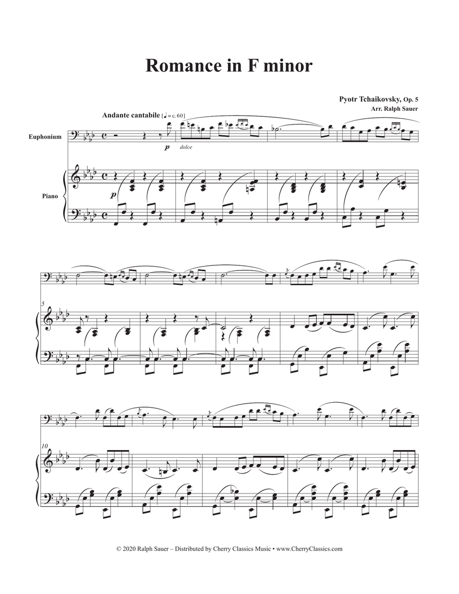 Romance in F minor, Op. 5 for Euphonium and Piano Euphonium scores gallery preview page 2