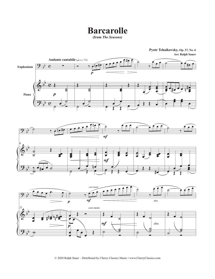 Barcarolle from the Seasons for Euphonium and Piano Euphonium scores gallery preview page 2
