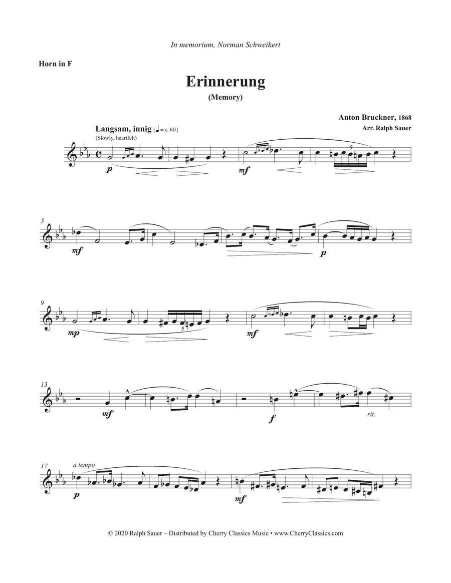 Erinnerung (Memory) for Horn and Piano Horn scores gallery preview page 2