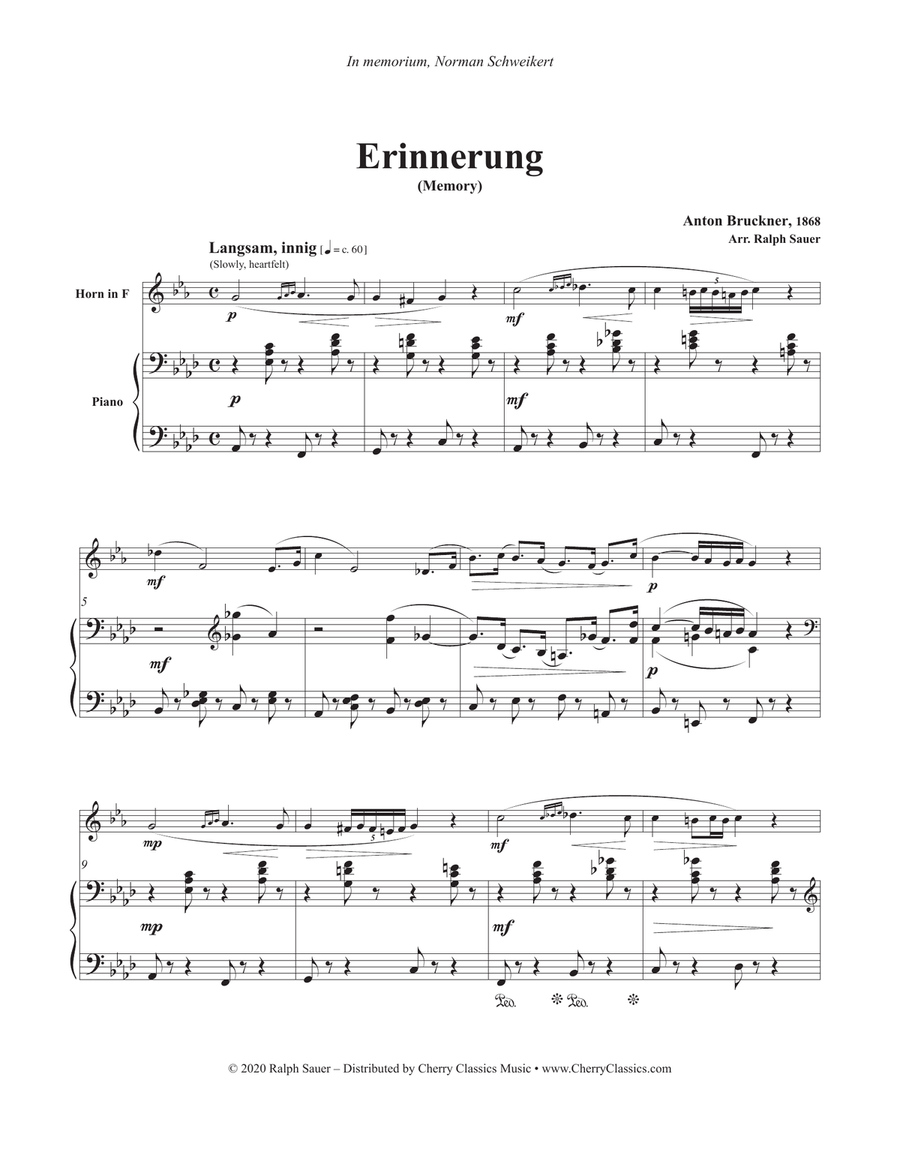 Erinnerung (Memory) for Horn and Piano Horn scores gallery preview page 3