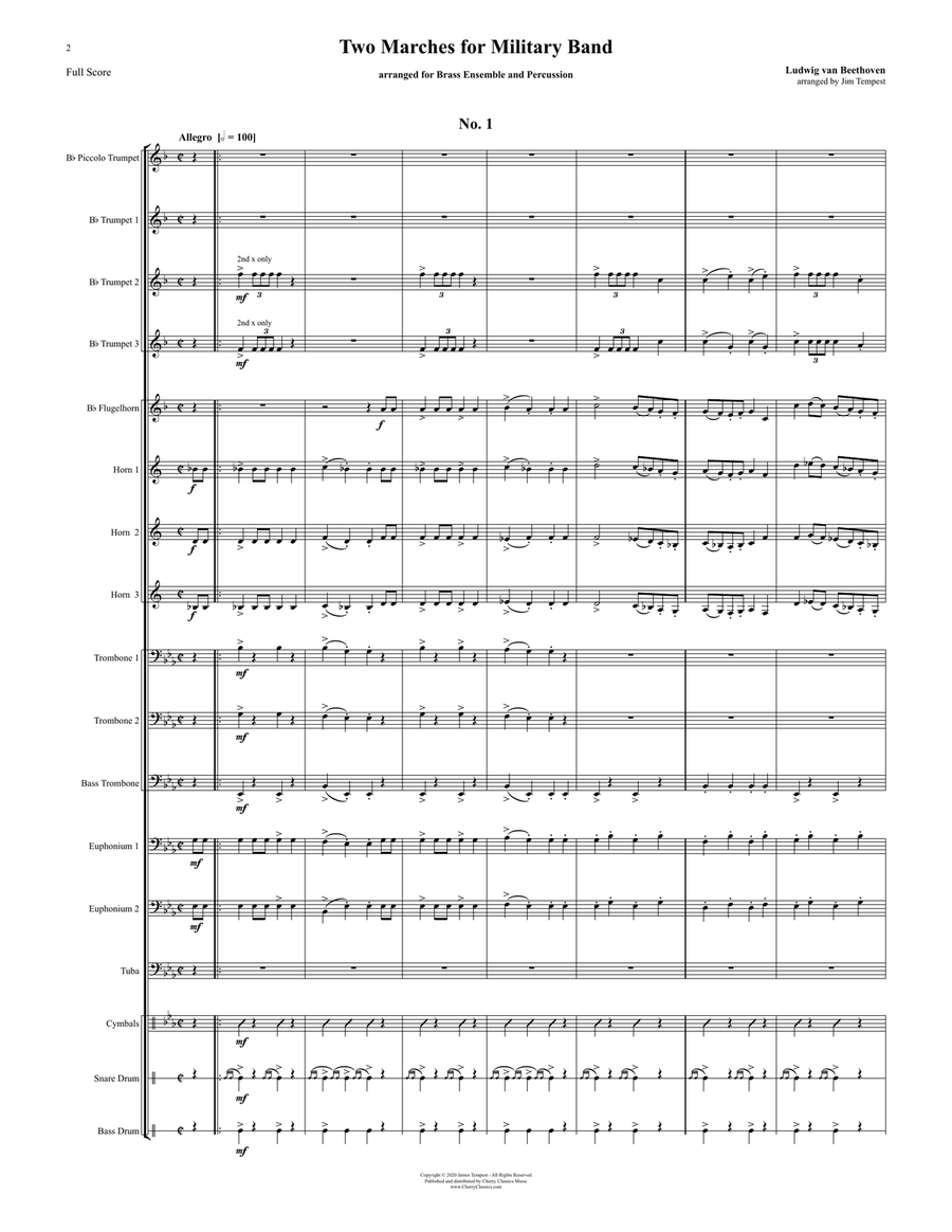 Two Marches for Military Band arranged for Brass Ensemble and Percussion Percussion scores gallery preview page 3