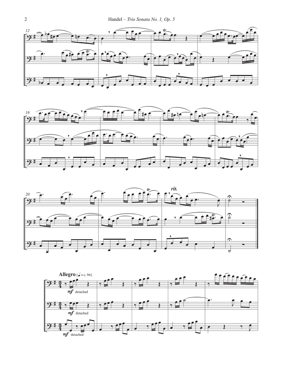 Trio Sonata Op. 5 No. 1 for Euphonium Trio Brass Trio scores gallery preview page 3