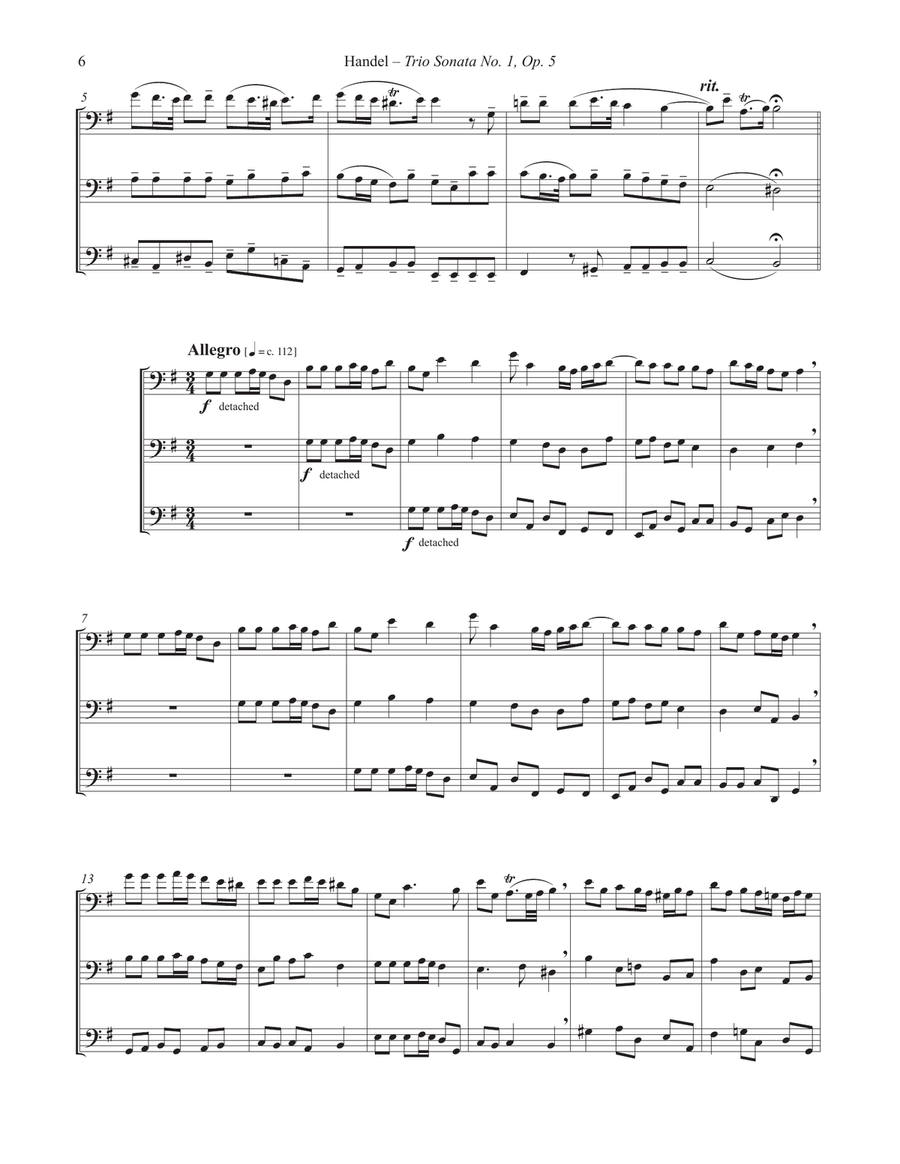 Trio Sonata Op. 5 No. 1 for Euphonium Trio Brass Trio scores gallery preview page 5