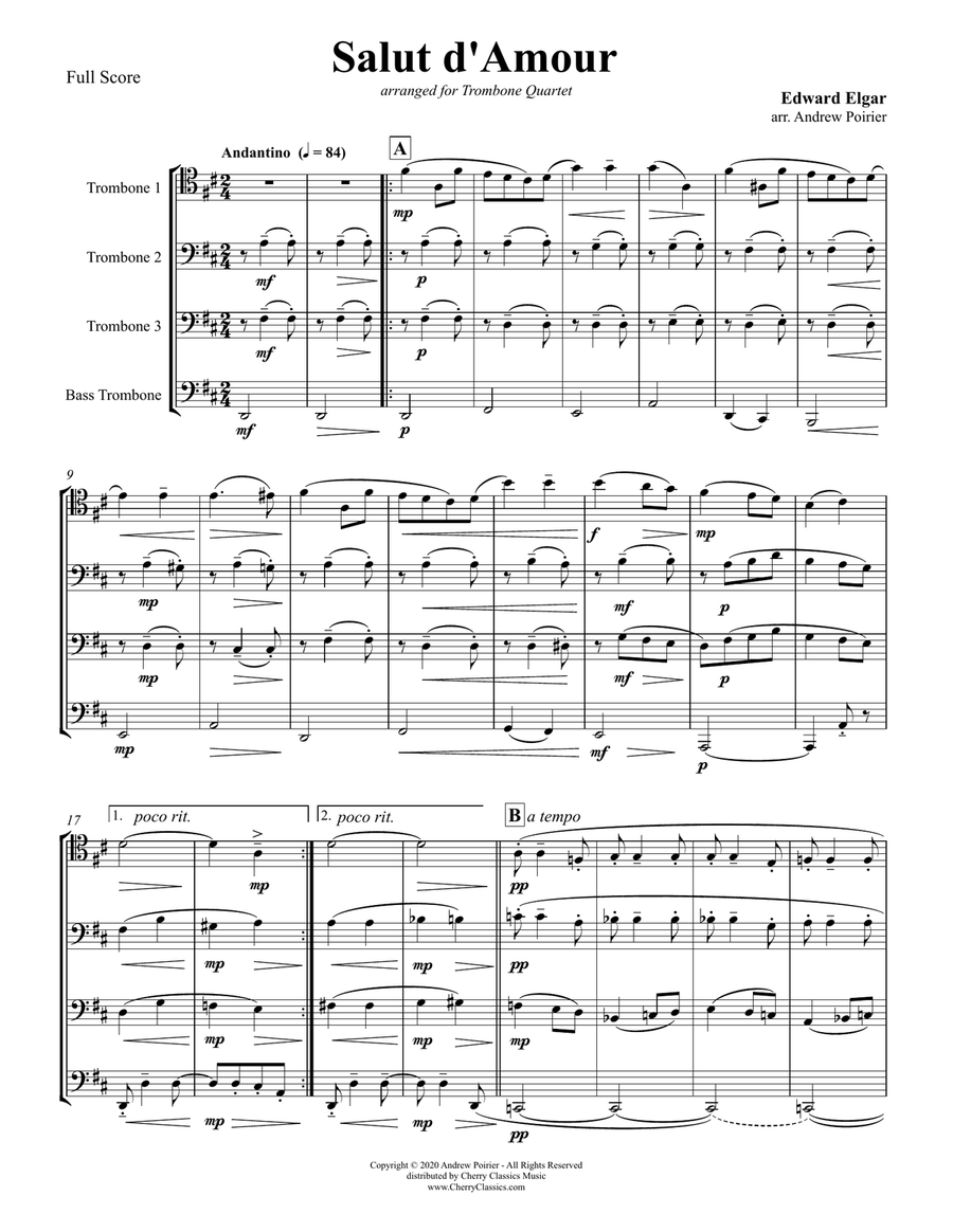 Salut d’Amour for Trombone Quartet Trombone Quartet scores gallery preview page 2