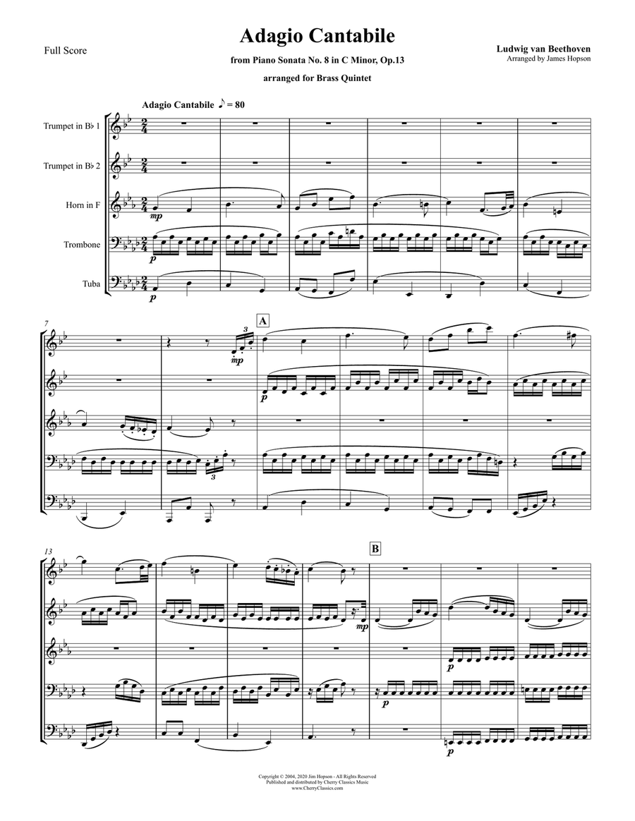 Adagio Cantabile from Sonata No. 8 in C minor for Brass Quintet Brass Quintet scores gallery preview page 2