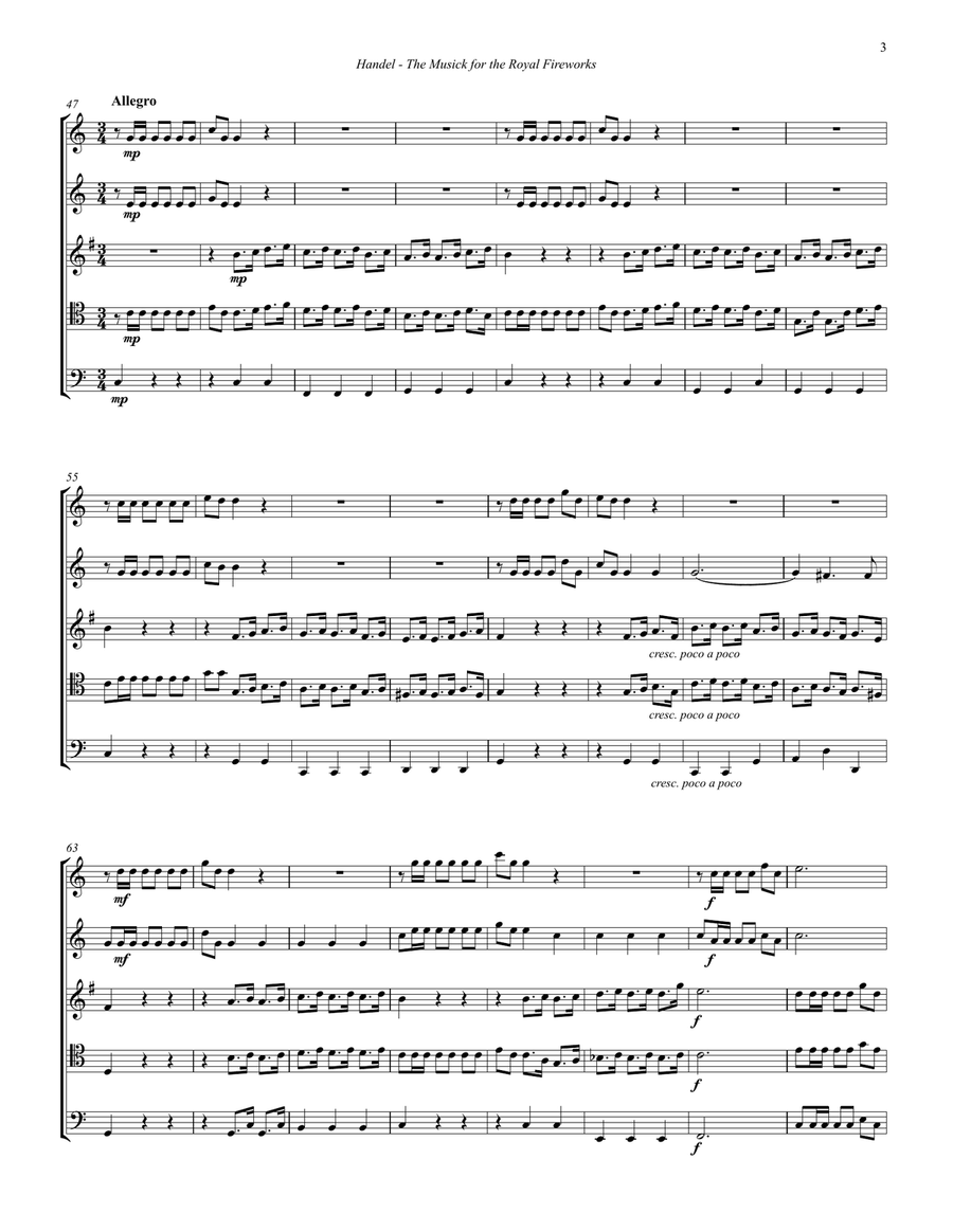 Overture to The Music for the Royal Fireworks for Brass Quintet Brass Quintet scores gallery preview page 3