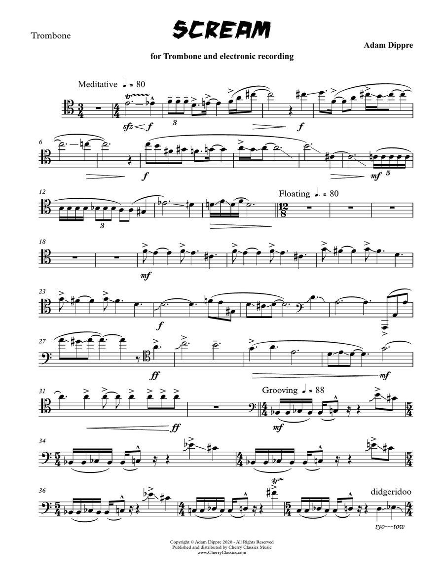 SCREAM for Trombone & electronic recording Trombone scores gallery preview page 2