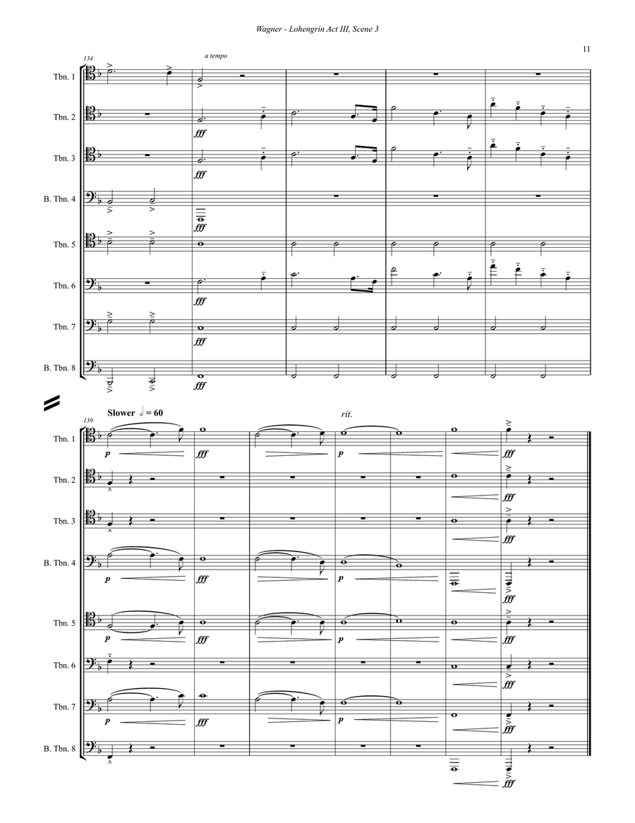 Prelude to Act III from Lohengrin for 11-part Brass Ensemble and Timpani Percussion scores gallery preview page 5