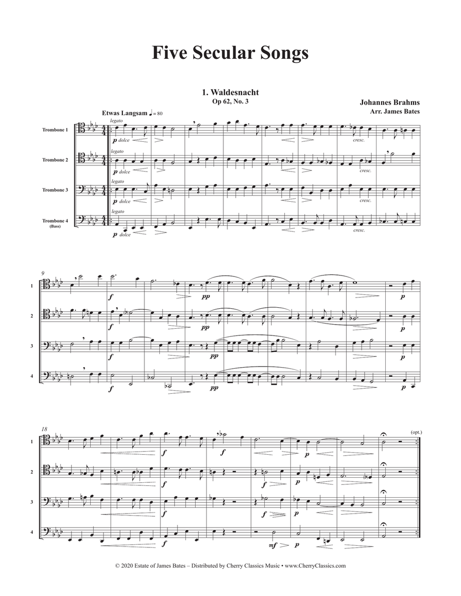Five Secular Songs for Trombone Quartet Trombone Quartet scores gallery preview page 2