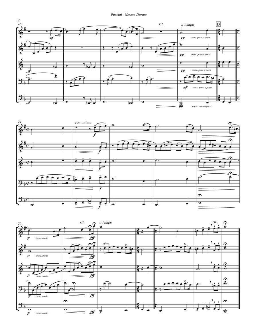 Nessun Dorma from Turandot for Brass Quintet Brass Quintet scores gallery preview page 3