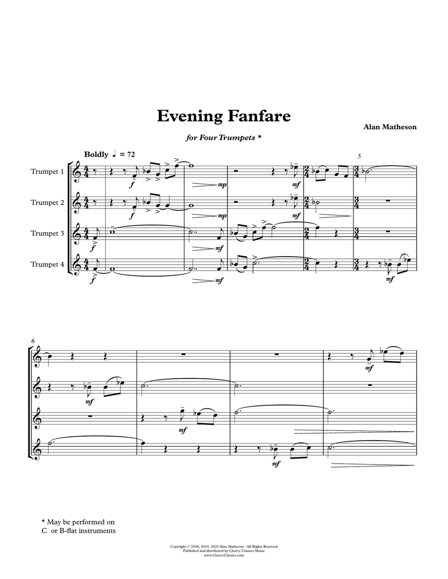 Evening Fanfare for Four Trumpets Trumpet scores gallery preview page 2