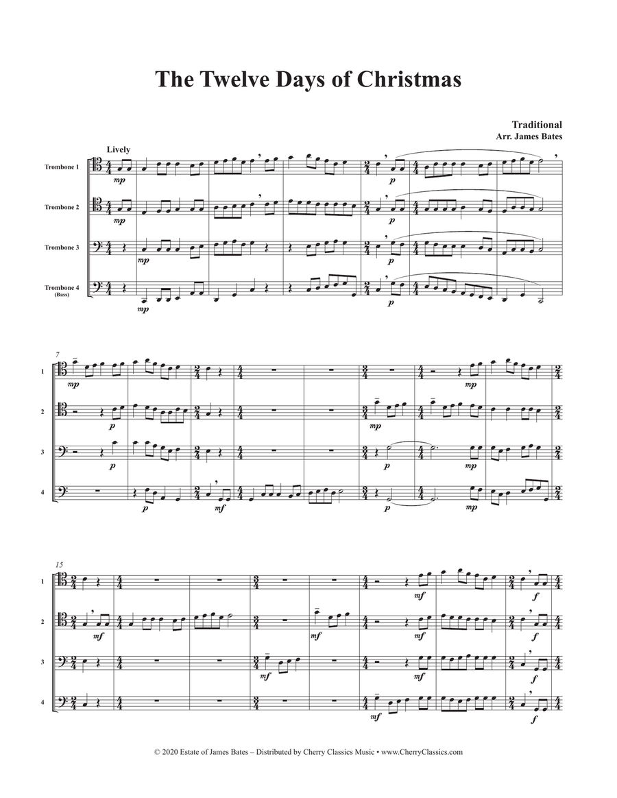 The Twelve Days of Christmas for Four Trombones Trombone Quartet scores gallery preview page 2