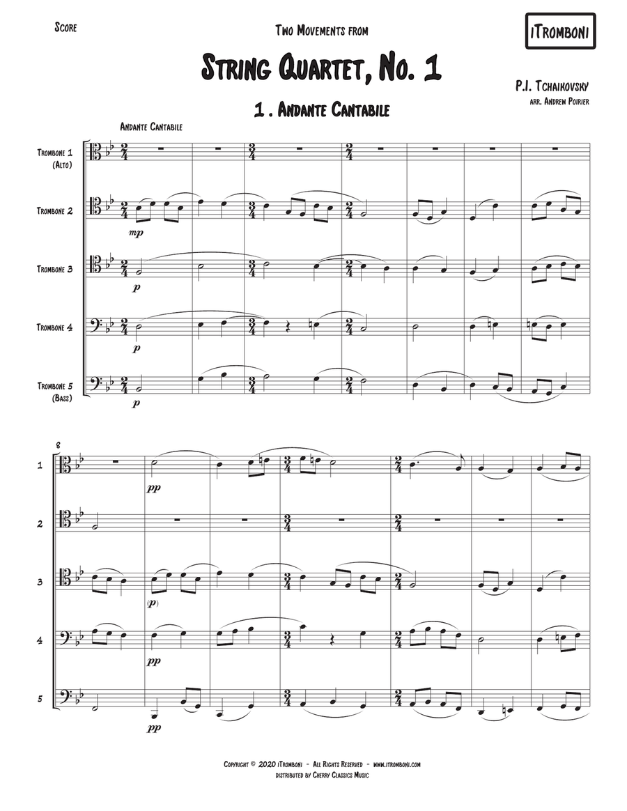 Two Movements from String Quartet No. 1 for Trombone Quintet Trombone scores gallery preview page 2